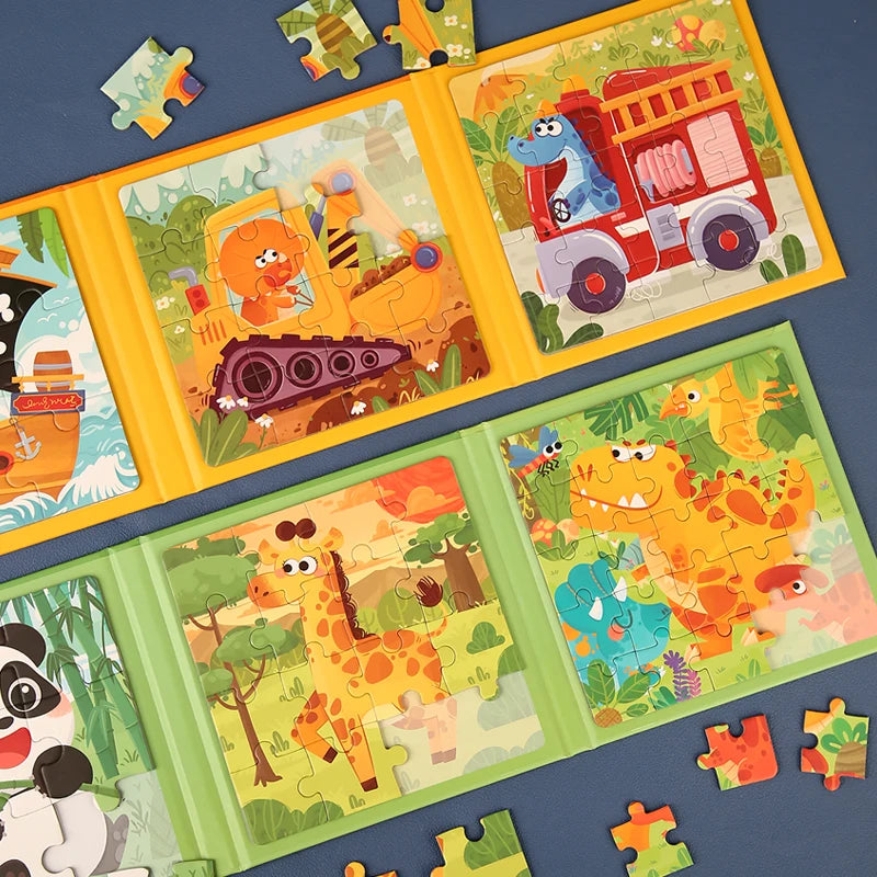 Enfant jouant avec un puzzle magnétique animal coloré