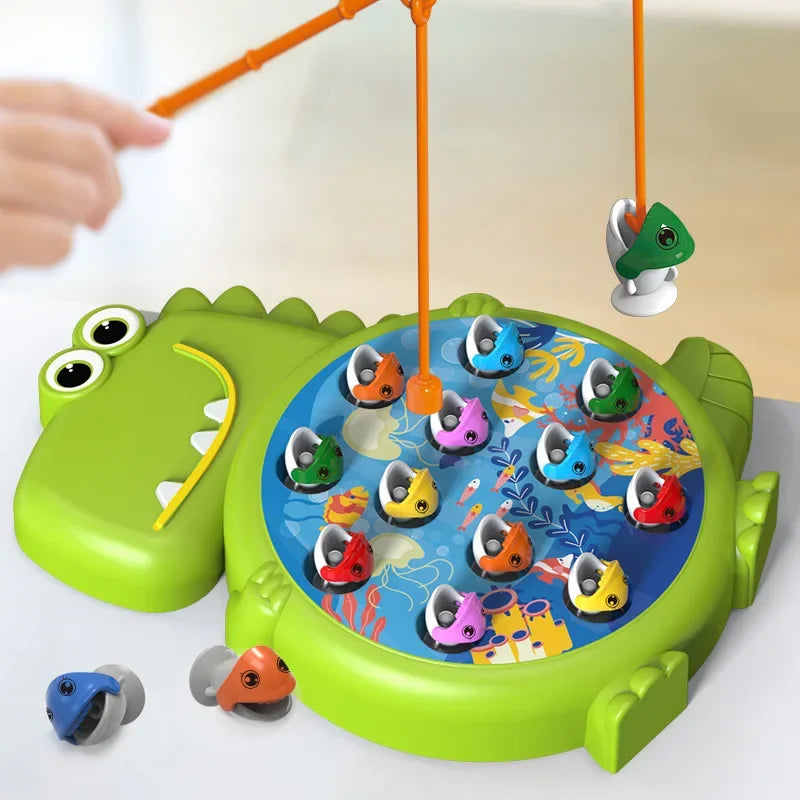 Deux enfants concentrés sur le jeu de pêche magnétique