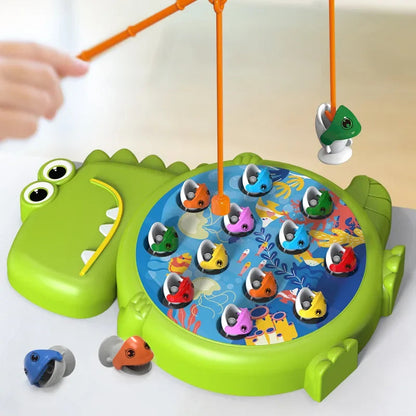 Deux enfants concentrés sur le jeu de pêche magnétique