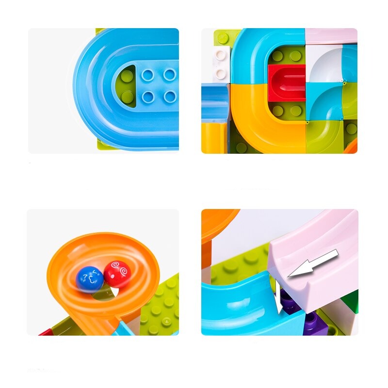 Vue d'ensemble d'une piste de billes complexe et colorée