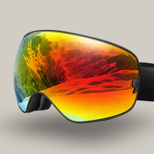 Masque de ski sur fond blanc, mettant en avant le verre résistant