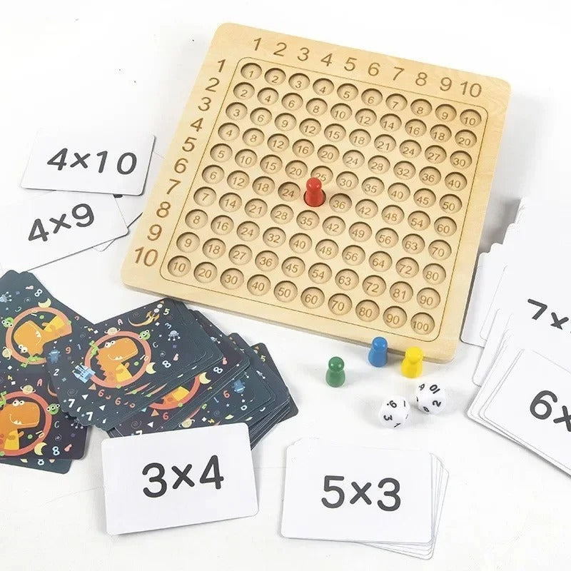 Plateau de jeu éducatif avec tuiles numérotées et dés