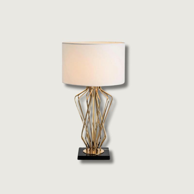 Lampe de table avec base en marbre et abat-jour en lin