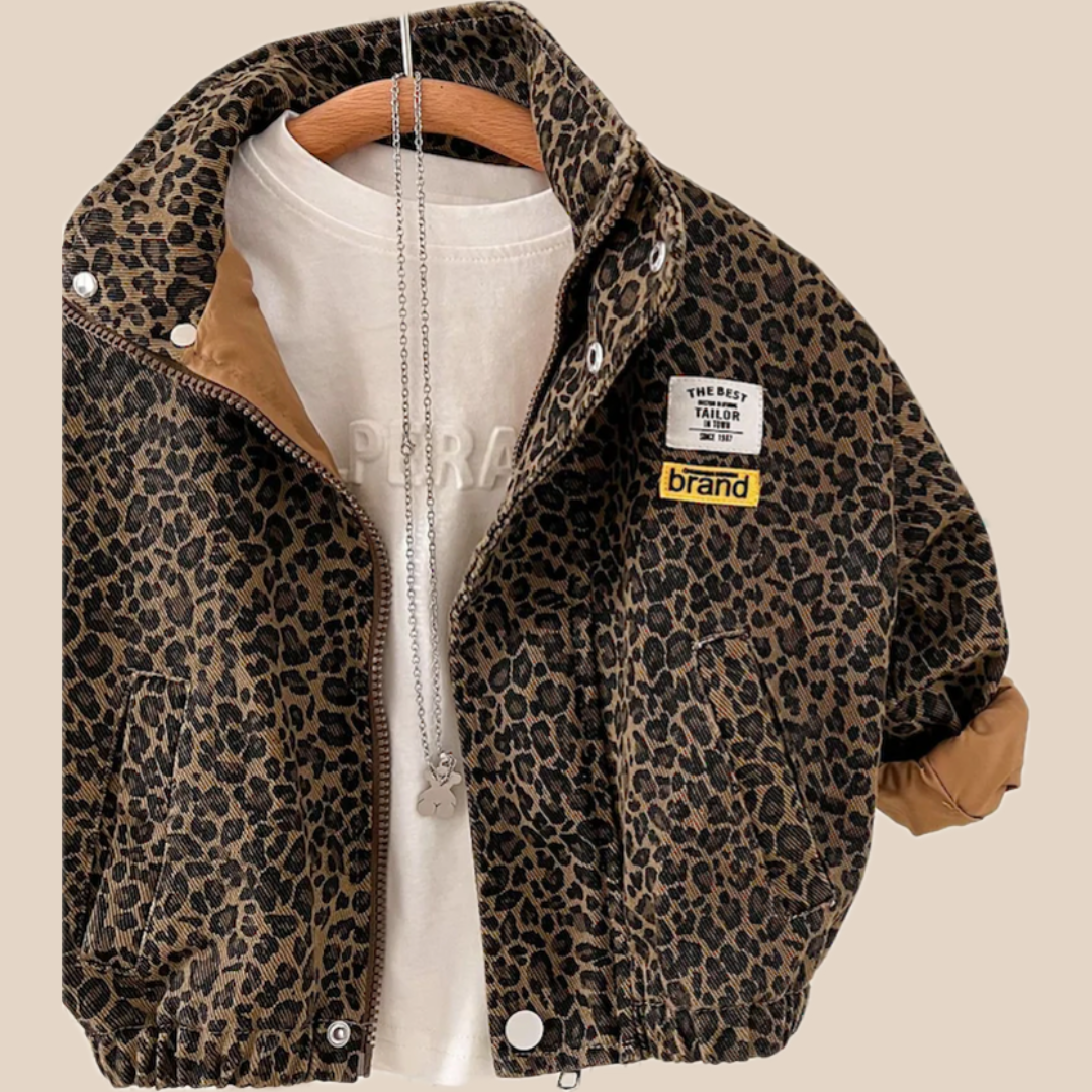 Veste léopard pour fille, vue complète avec détails des épaules