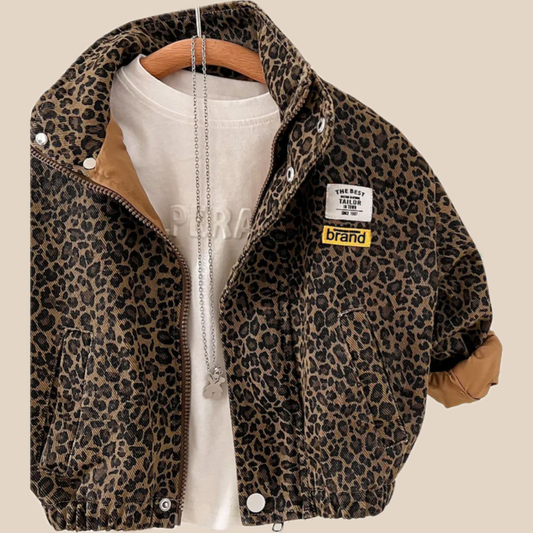 Veste léopard pour fille, vue complète avec détails des épaules