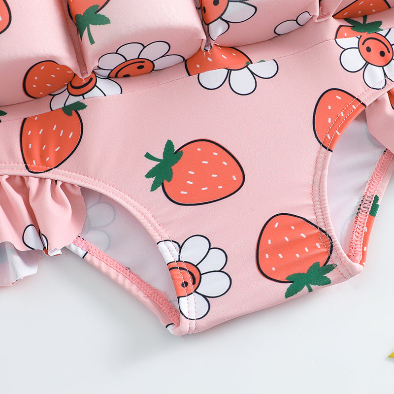 Maillot de bain rose avec motifs fraises et fleurs pour fille