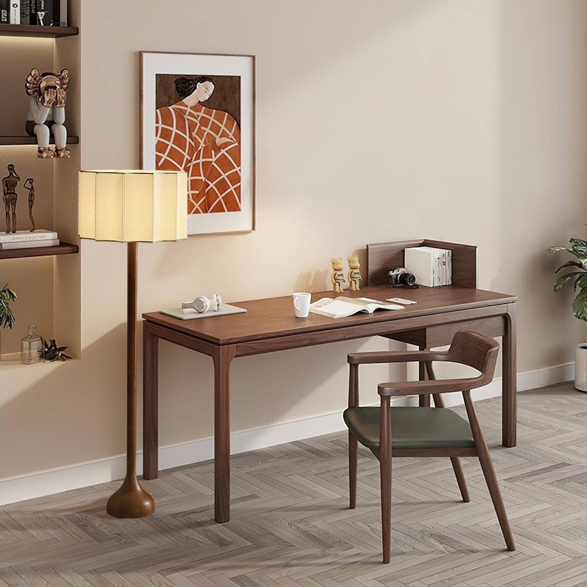 Abat-jour en tissu beige diffusant une lumière douce