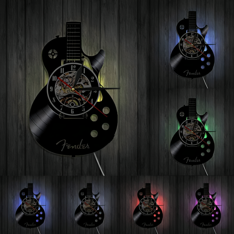 Détail de l'horloge murale guitare avec éclairage LED