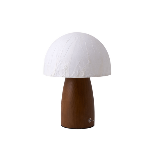 Vue de côté montrant design champignon et matériaux naturels