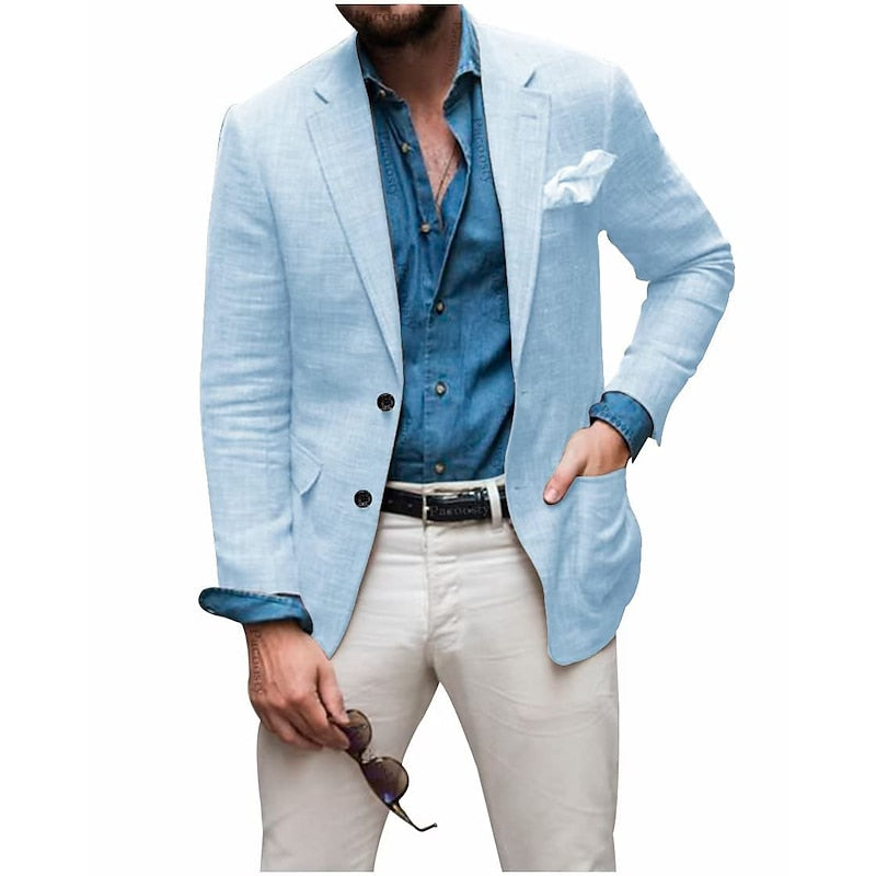 Blazer en lin posé sur une chaise, mettant en avant la légèreté