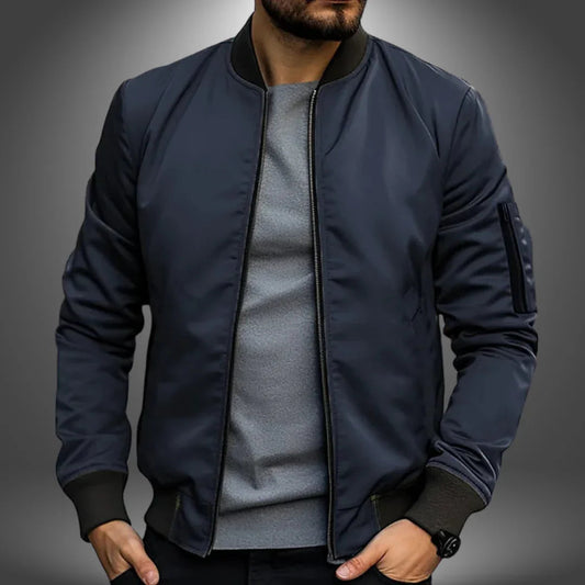 Veste bomber homme avec fermeture éclair ouverte, vue frontale
