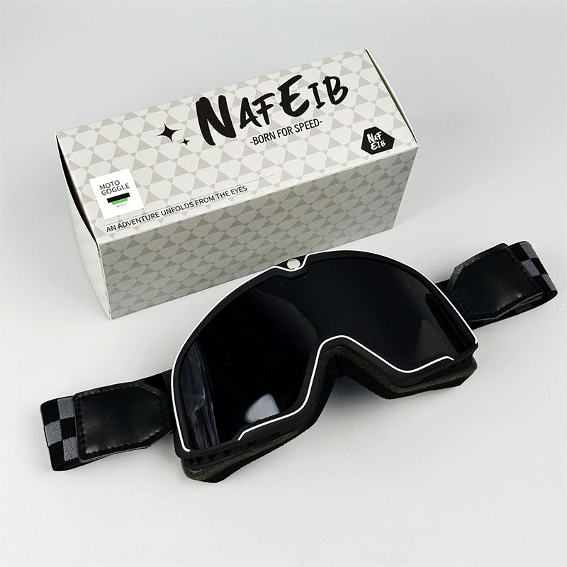 Lunettes de moto avec détails de couture sur la sangle