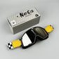 Vue latérale des lunettes de moto, sangle ajustable visible