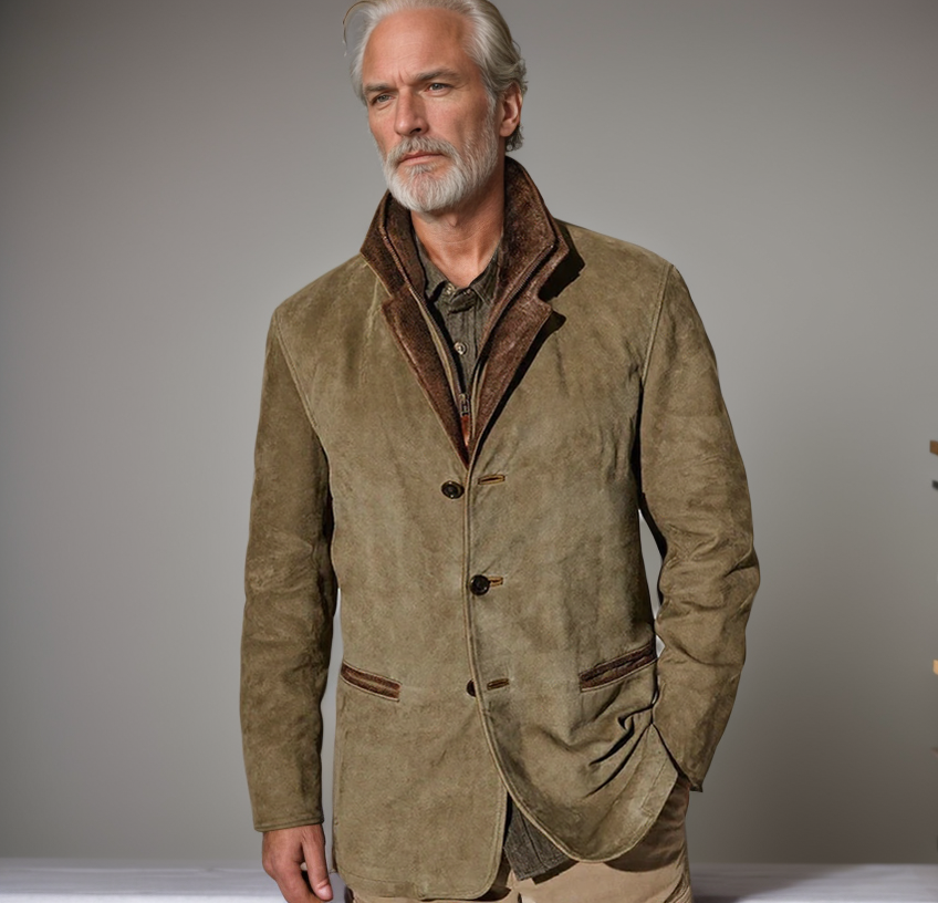 Manteau en cuir vintage avec col superposé contrastant