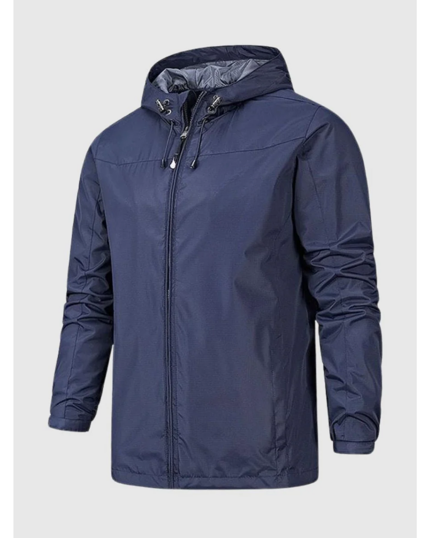 Vue de profil de la veste imperméable avec capuche réglable
