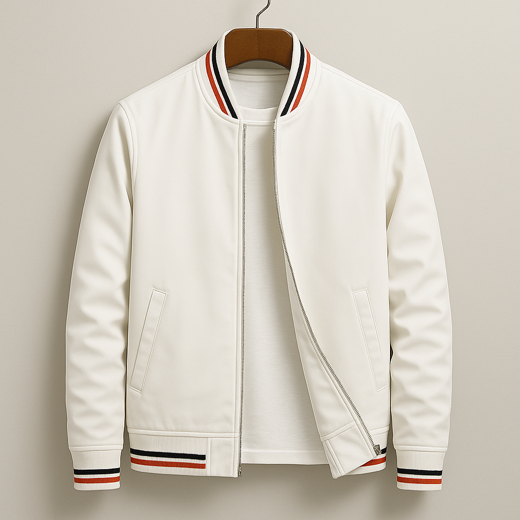Zoom sur l'ourlet côtelé d'une veste bomber