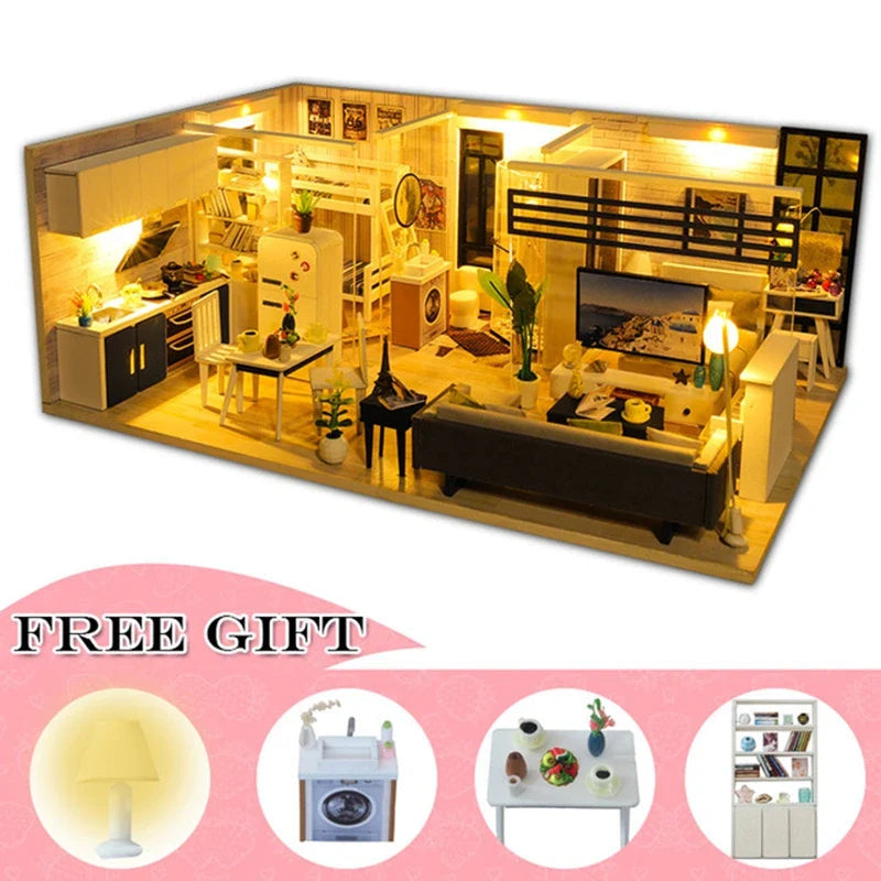 Intérieur de la maison miniature avec mobilier en bois