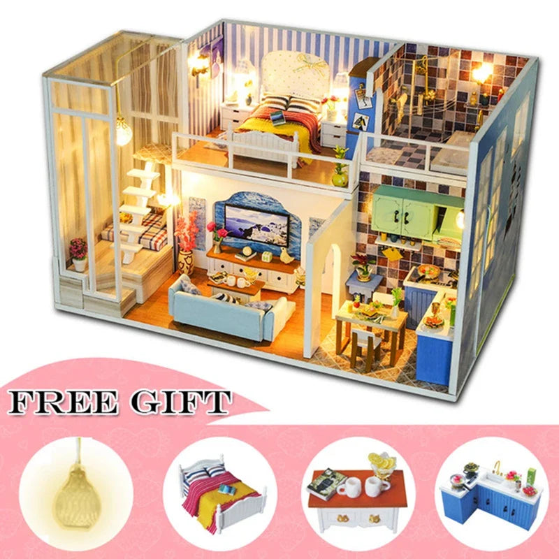 Détail des meubles en bois dans une pièce miniature