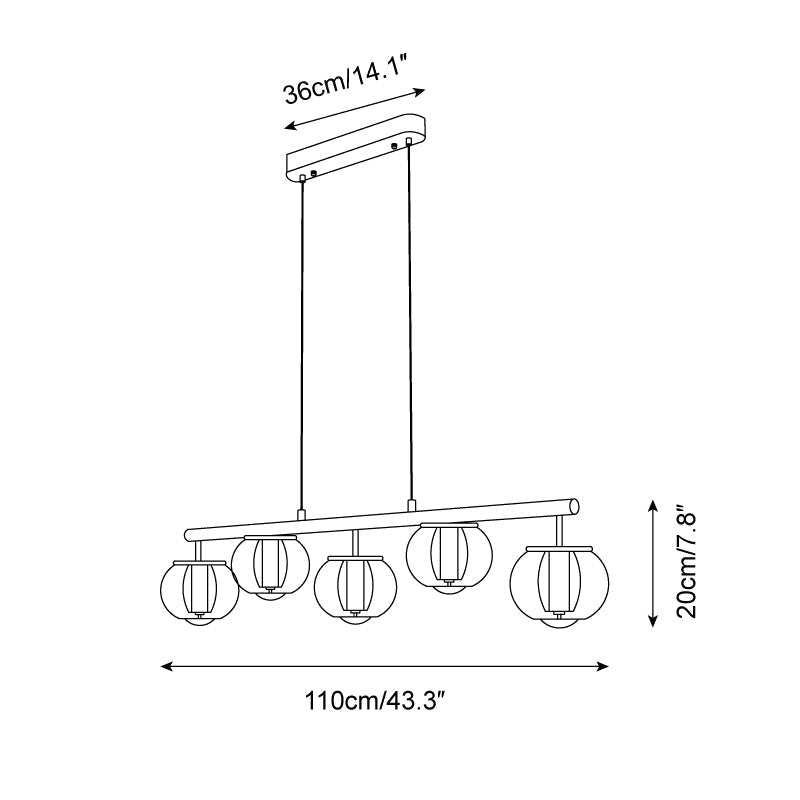 Détail des globes en verre ambre diffusant une lumière douce