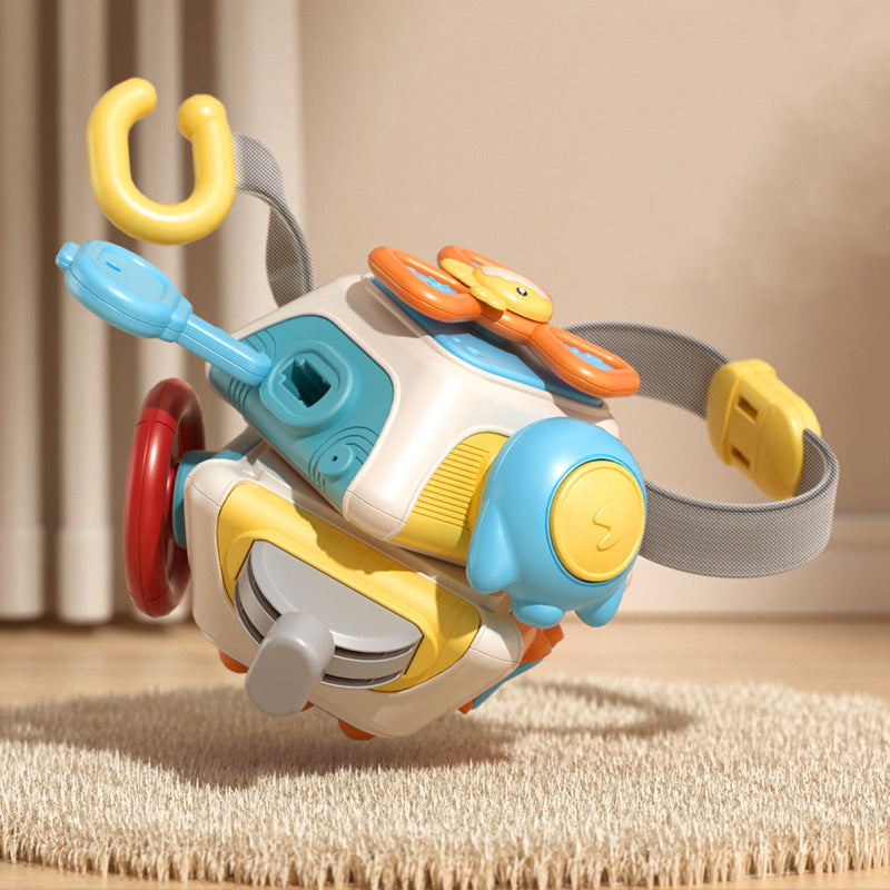 Vue d'ensemble du cube éducatif en bois avec six fonctions ludiques