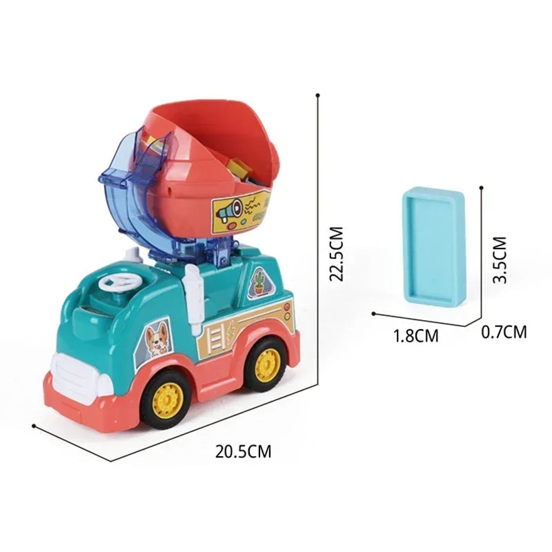 Enfant concentré sur la création d'une chaîne de dominos
