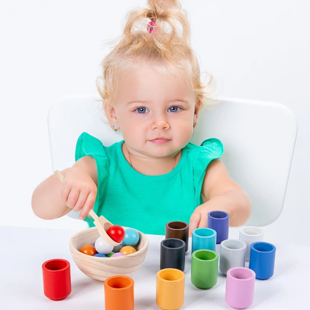 Ensemble de pièces en bois colorées pour tri Montessori