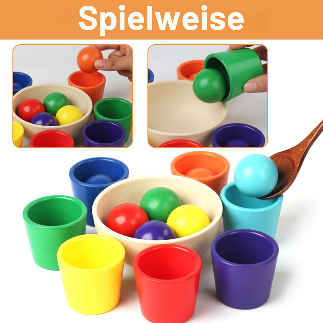 Pièces en bois multicolores dans un plateau de tri