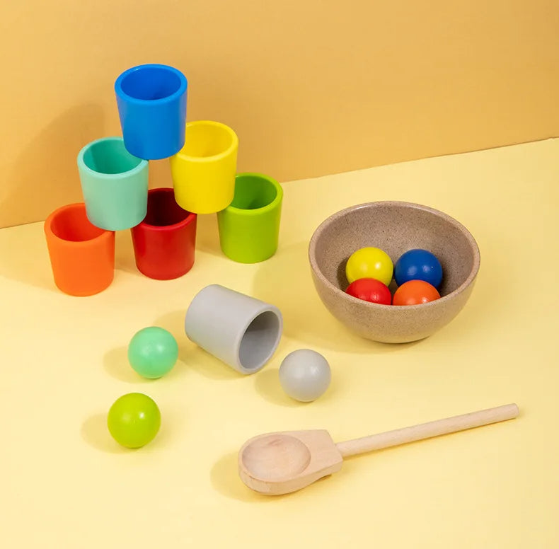 Vue d'ensemble du set de tri Montessori en bois