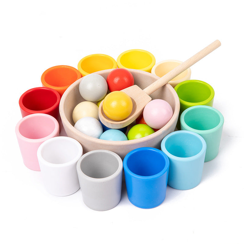 Pièces en bois colorées organisées par forme et couleur