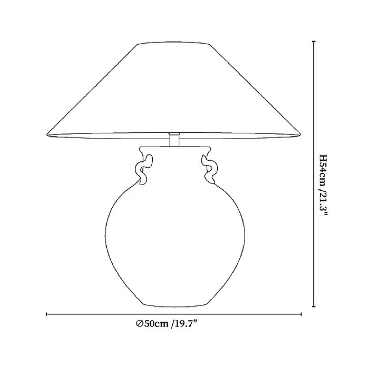 Vue rapprochée des poignées doubles de la lampe