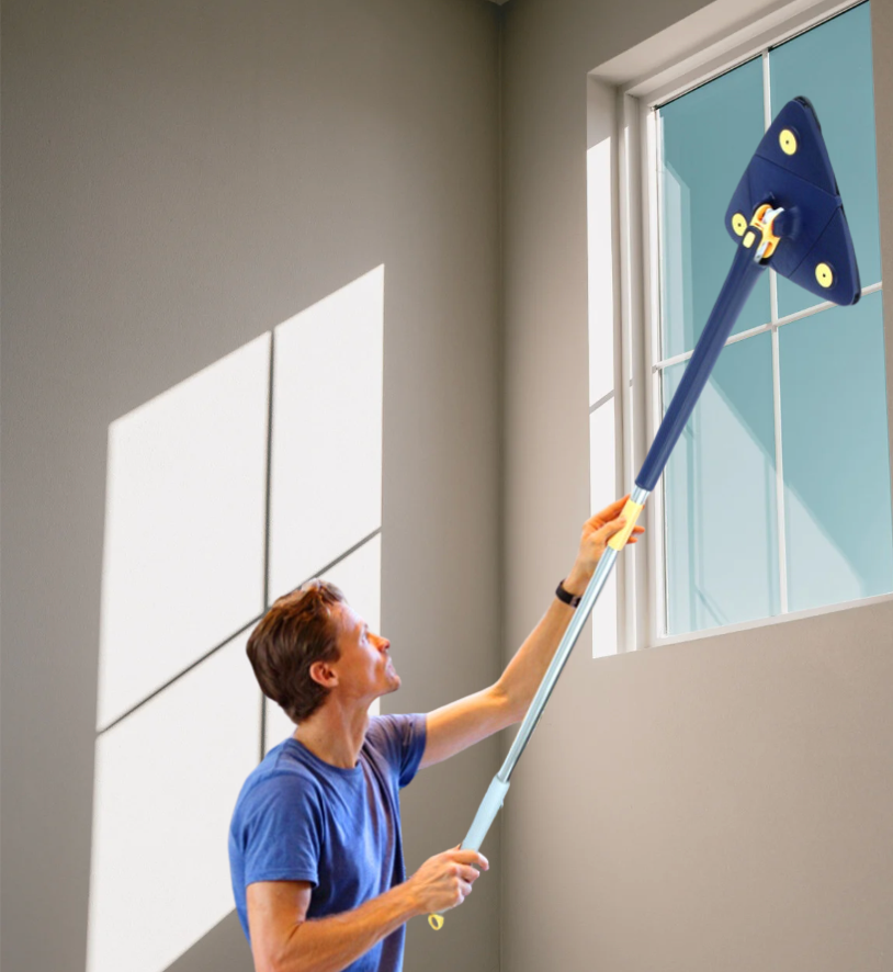 Poignée ajustable du balai montrée en gros plan