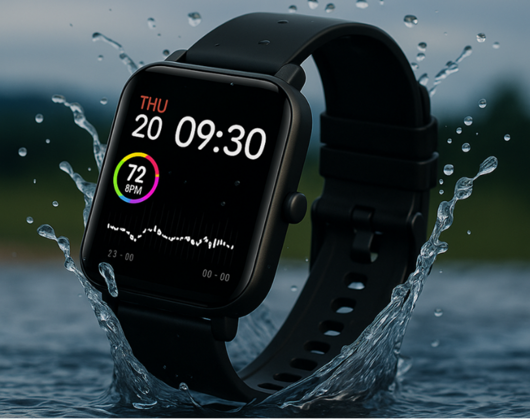 Vue latérale de la montre connectée montrant le bracelet ajustable