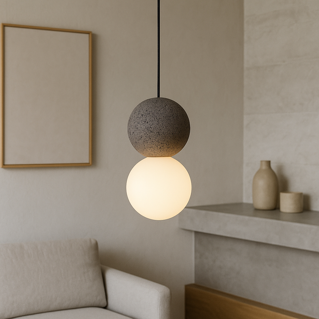 Détail de la finition ciment de la lampe