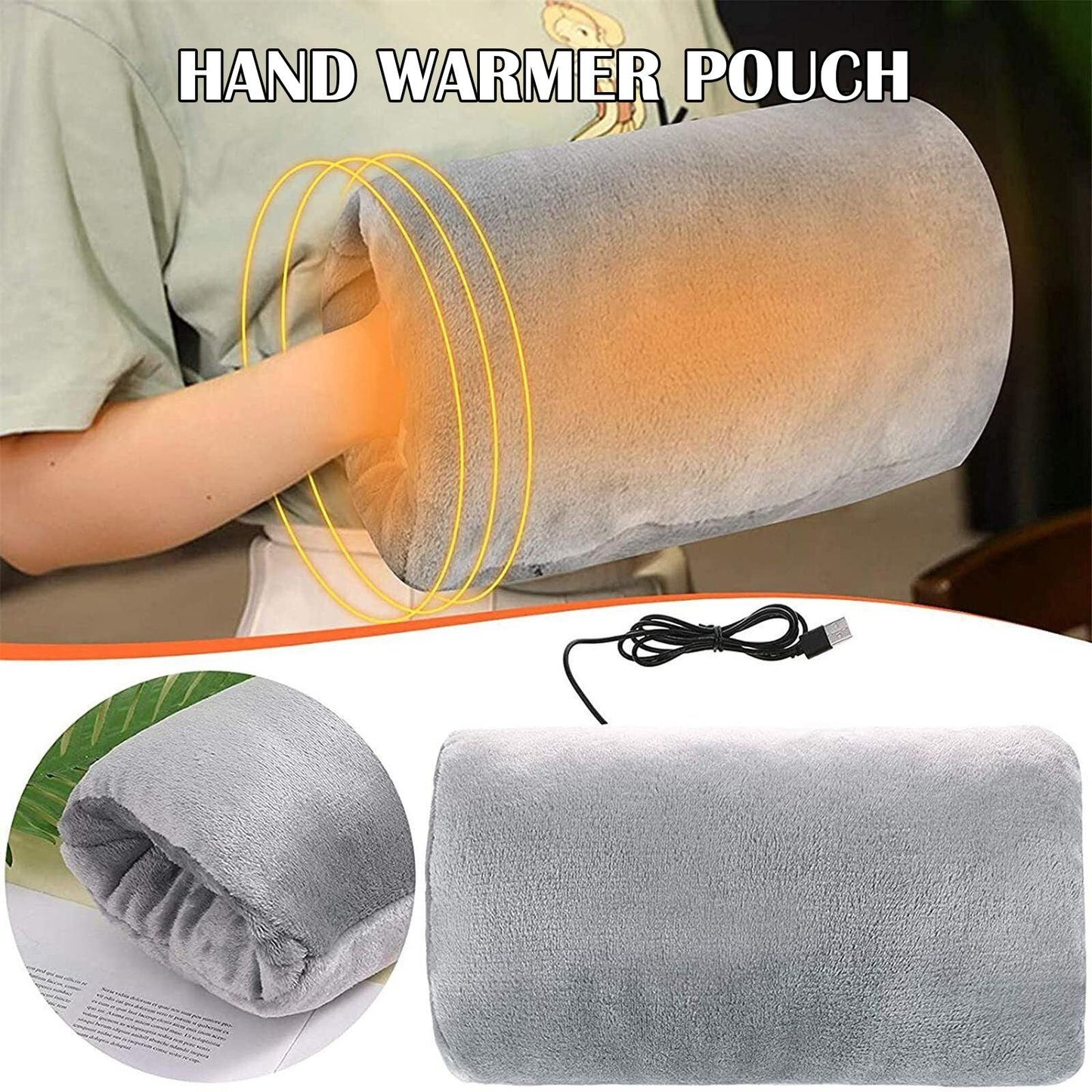 Pochette chauffante en velours pour mains avec câble USB visible