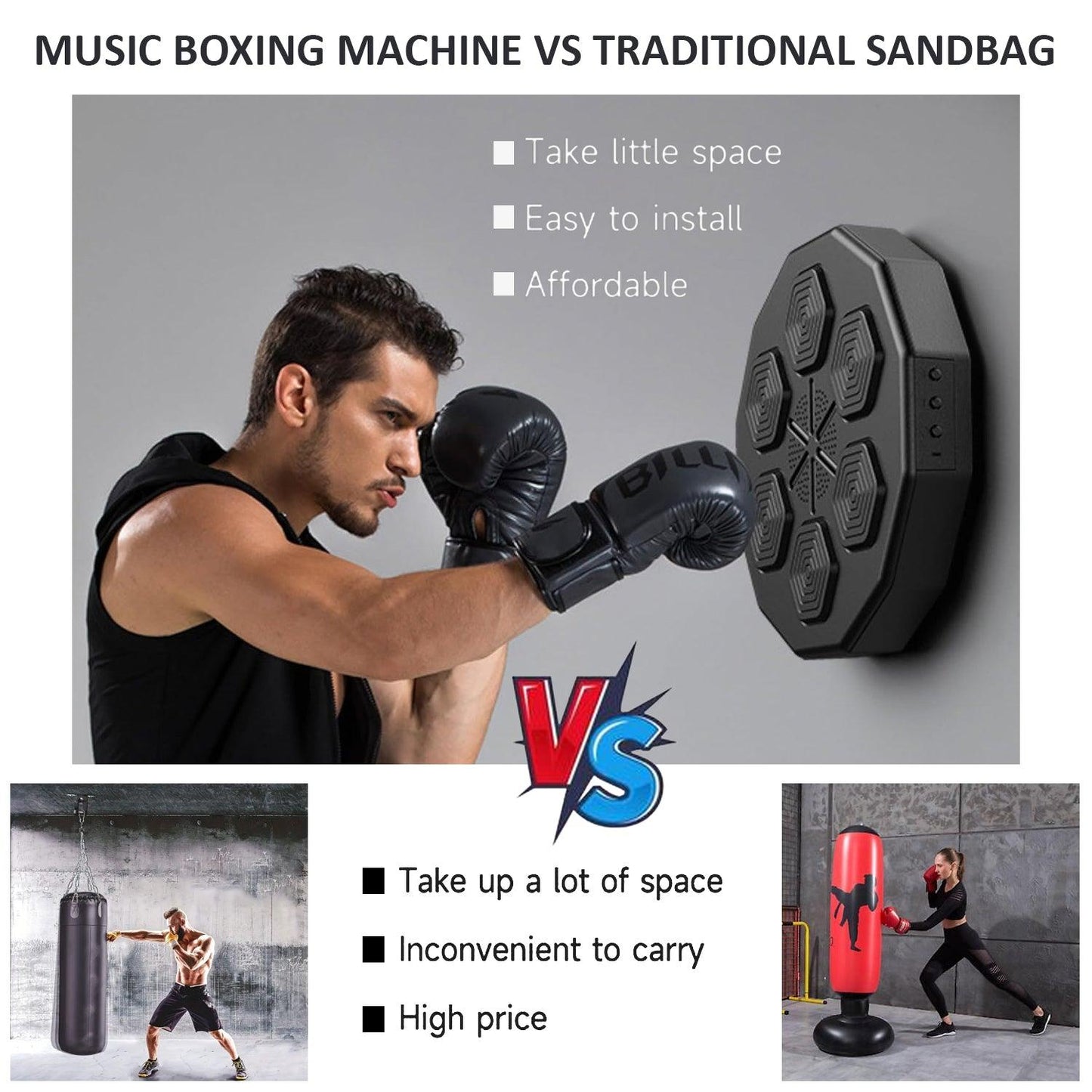 Machine à boxe murale avec connectivité Bluetooth et gants inclus