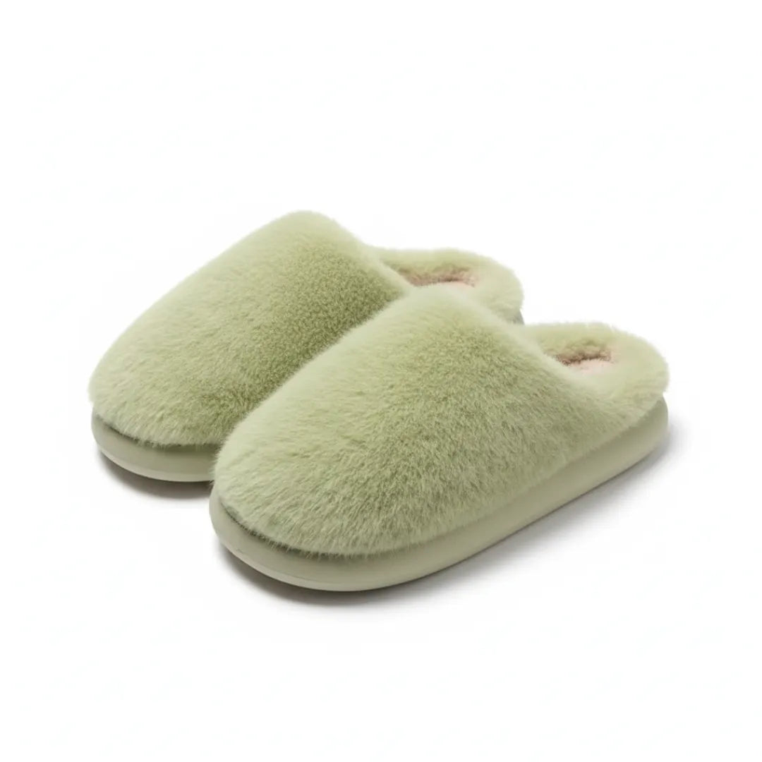 Intérieur pelucheux des chaussons vu de dessus