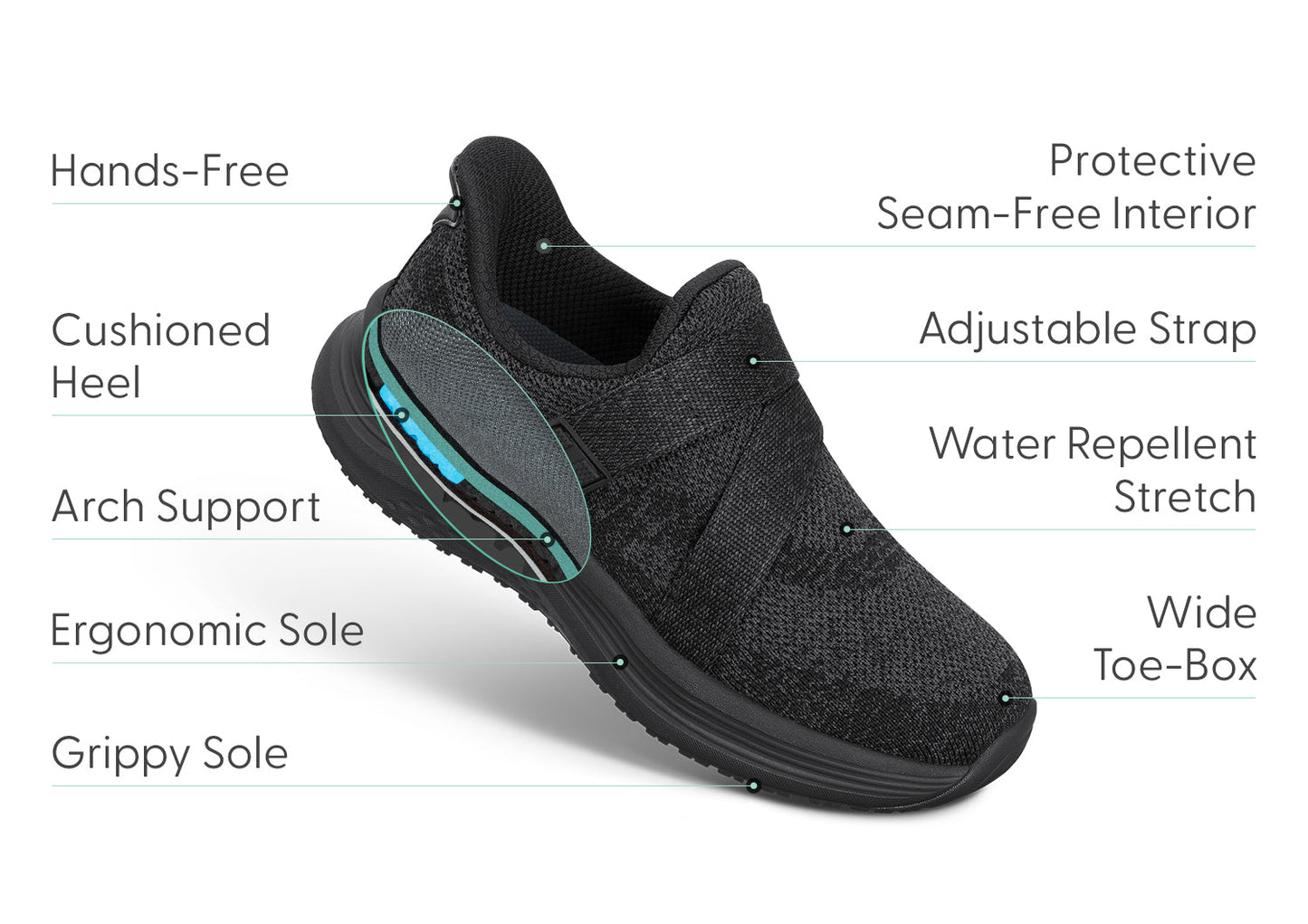 Chaussures de marche noires avec sangle en Z ajustable