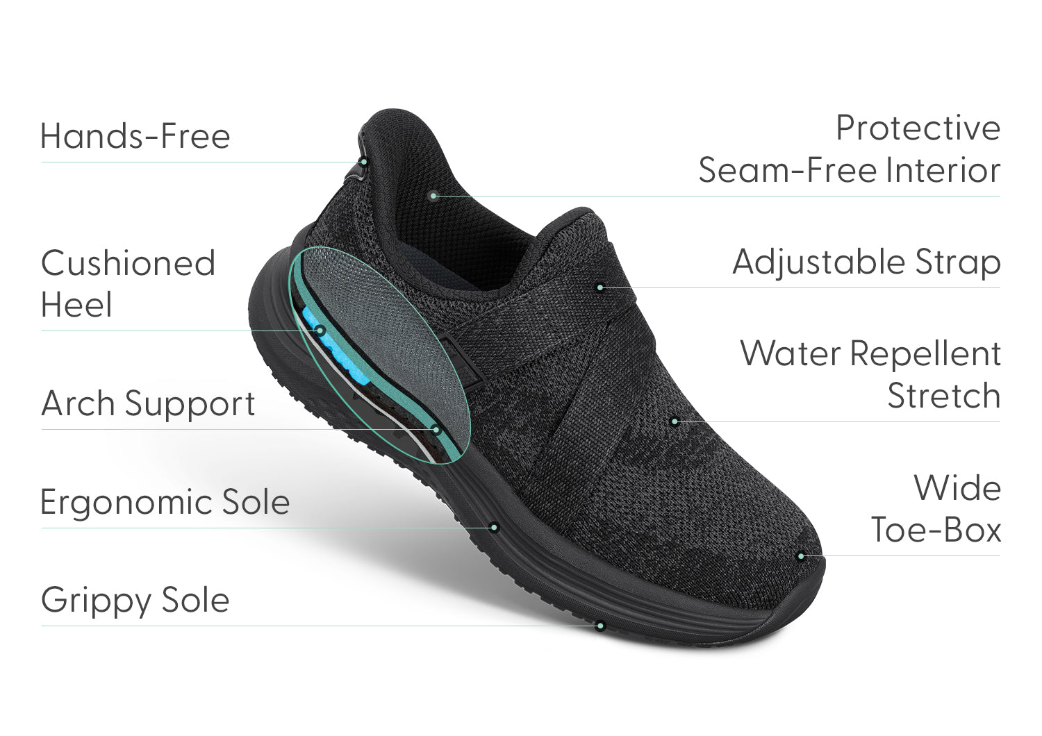 Chaussures de marche noires avec sangle en Z ajustable
