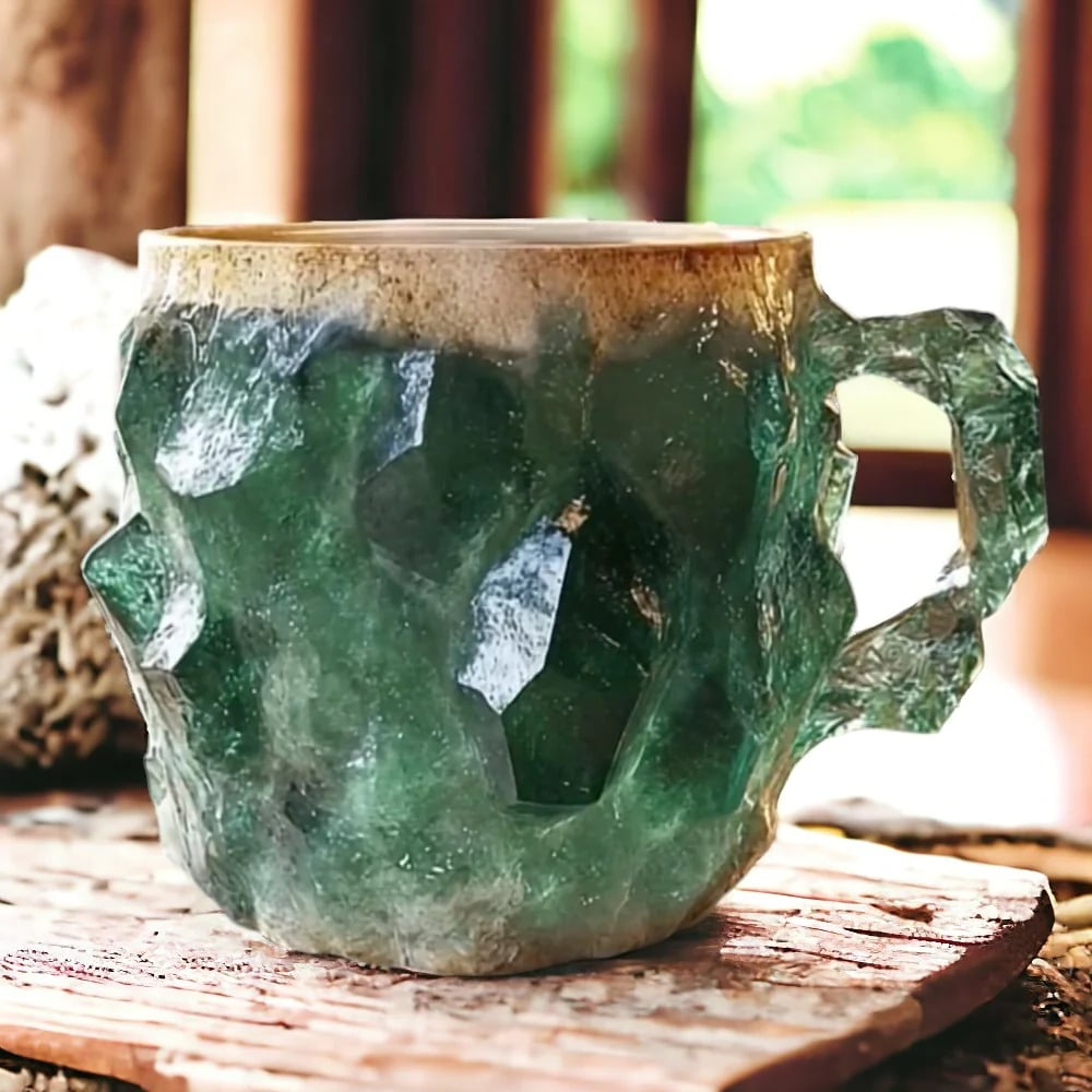 Gros plan sur l'anse du mug en cristal