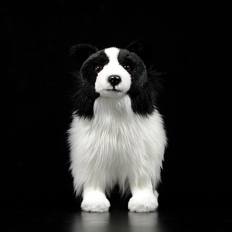 Peluche Border Collie assise, regard réaliste et attentif