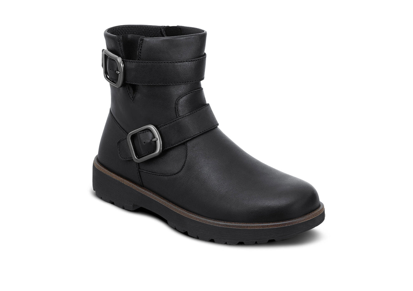 Vue arrière des bottes mi-mollet, cuir noir élégant