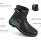 Vue latérale des bottes en cuir noir avec fermeture éclair