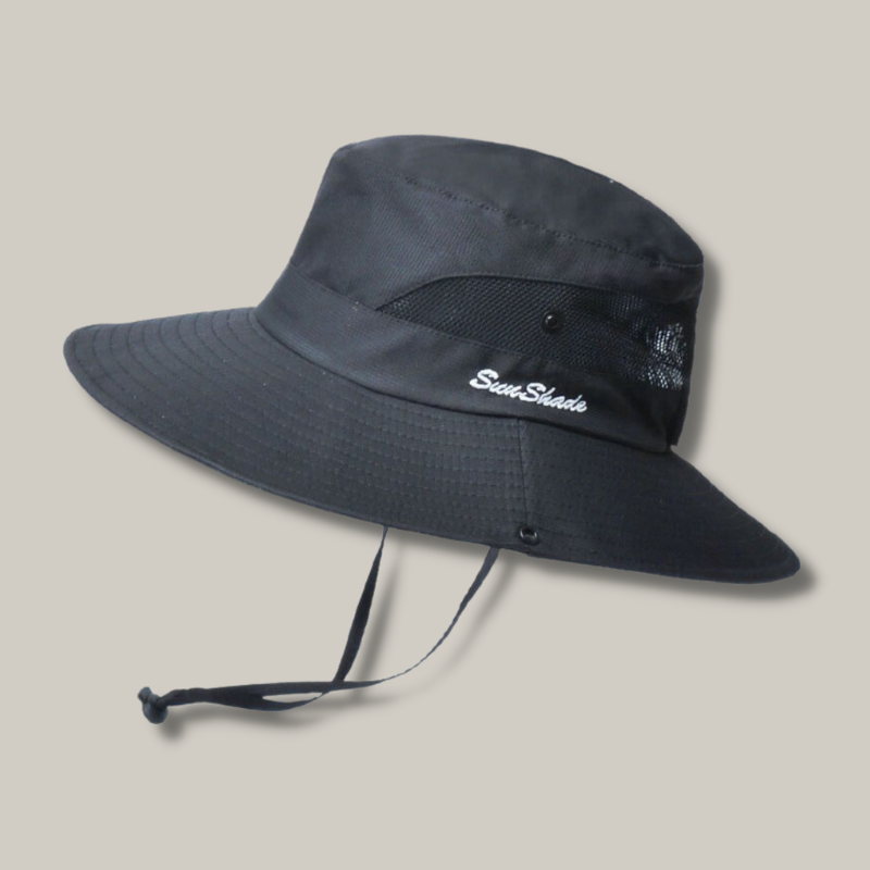Chapeau noir pour femme, protection UPF 50+, vue latérale