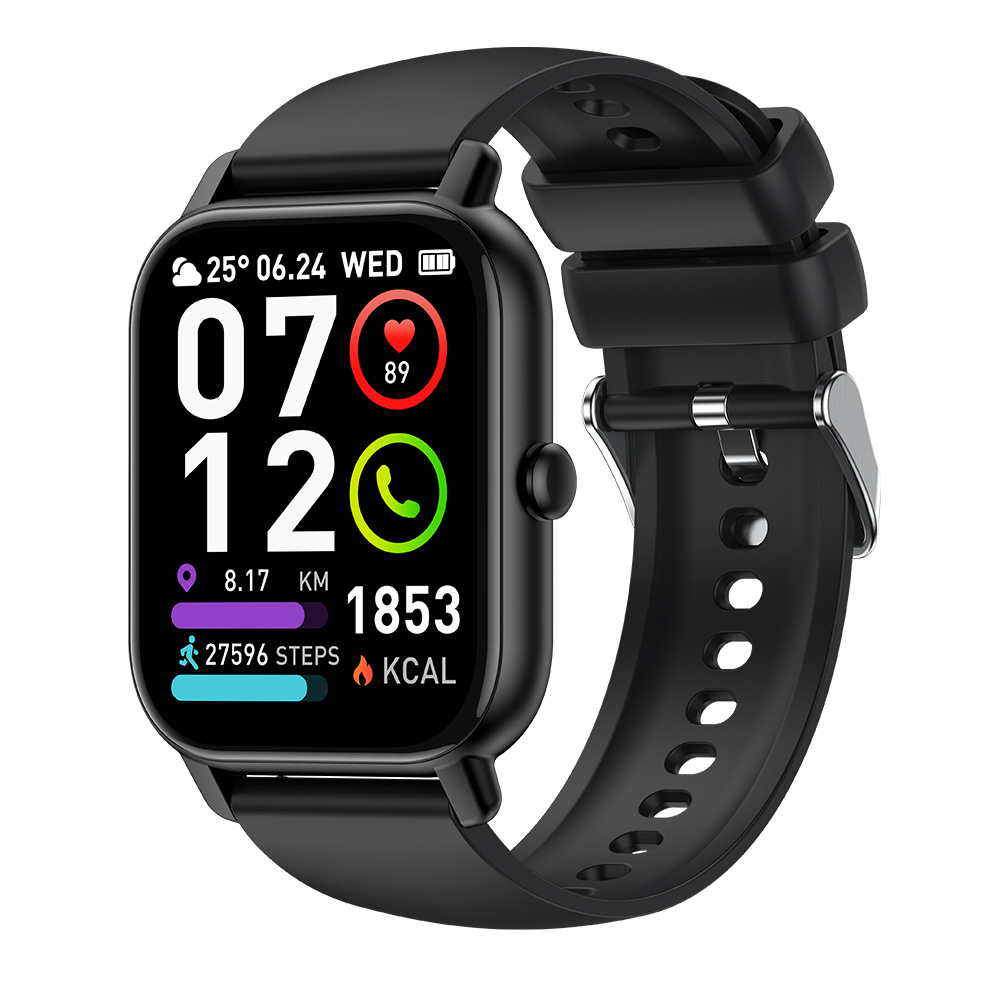Montre connectée en gros plan, écran lumineux activé