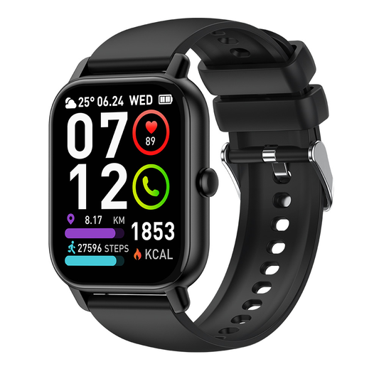 Montre connectée en gros plan, écran lumineux activé