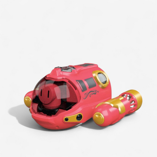 Sous-marin jaune immergé, bulles visibles autour