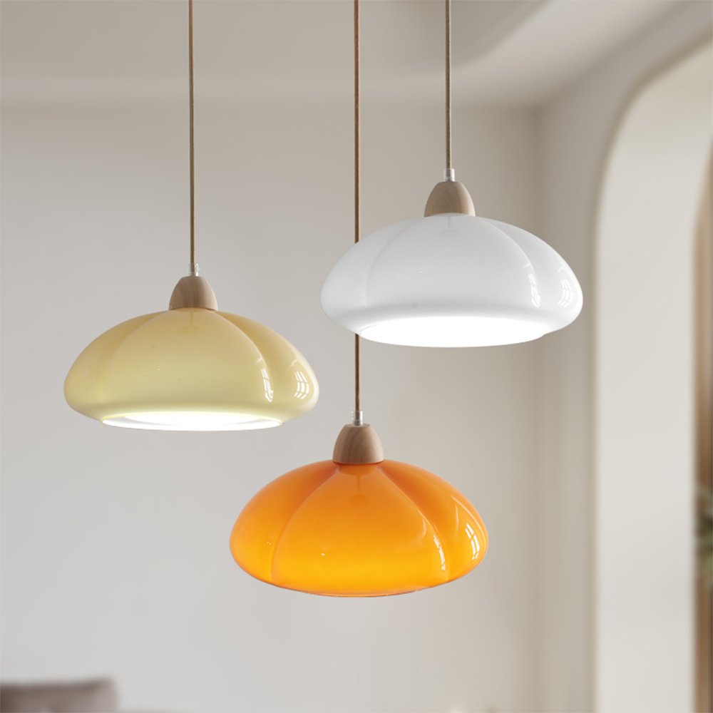 Lampe suspendue en verre orange en forme de citrouille