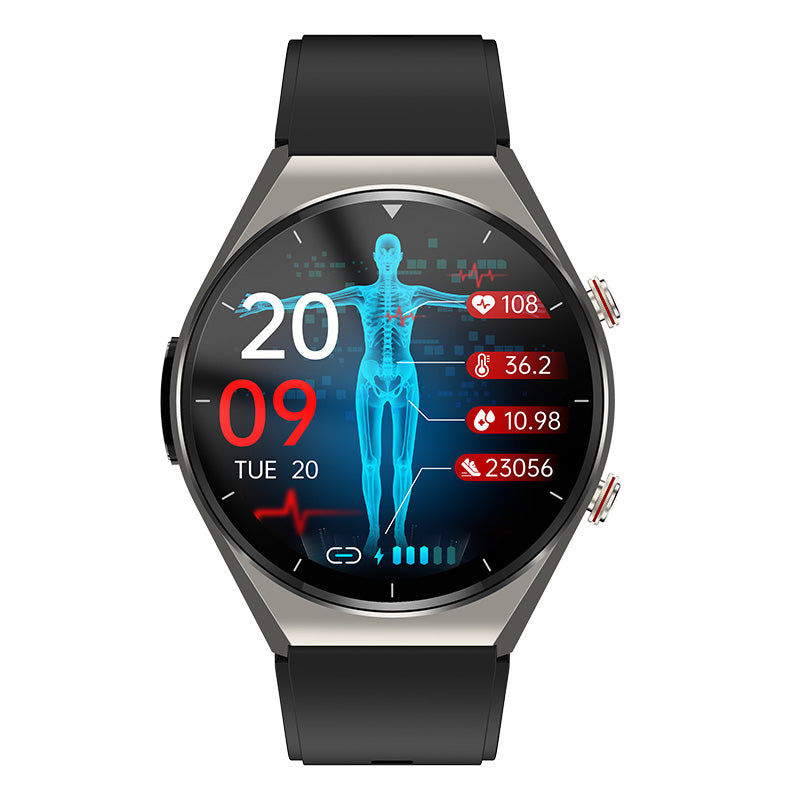 Vue latérale de la montre avec capteur ECG visible