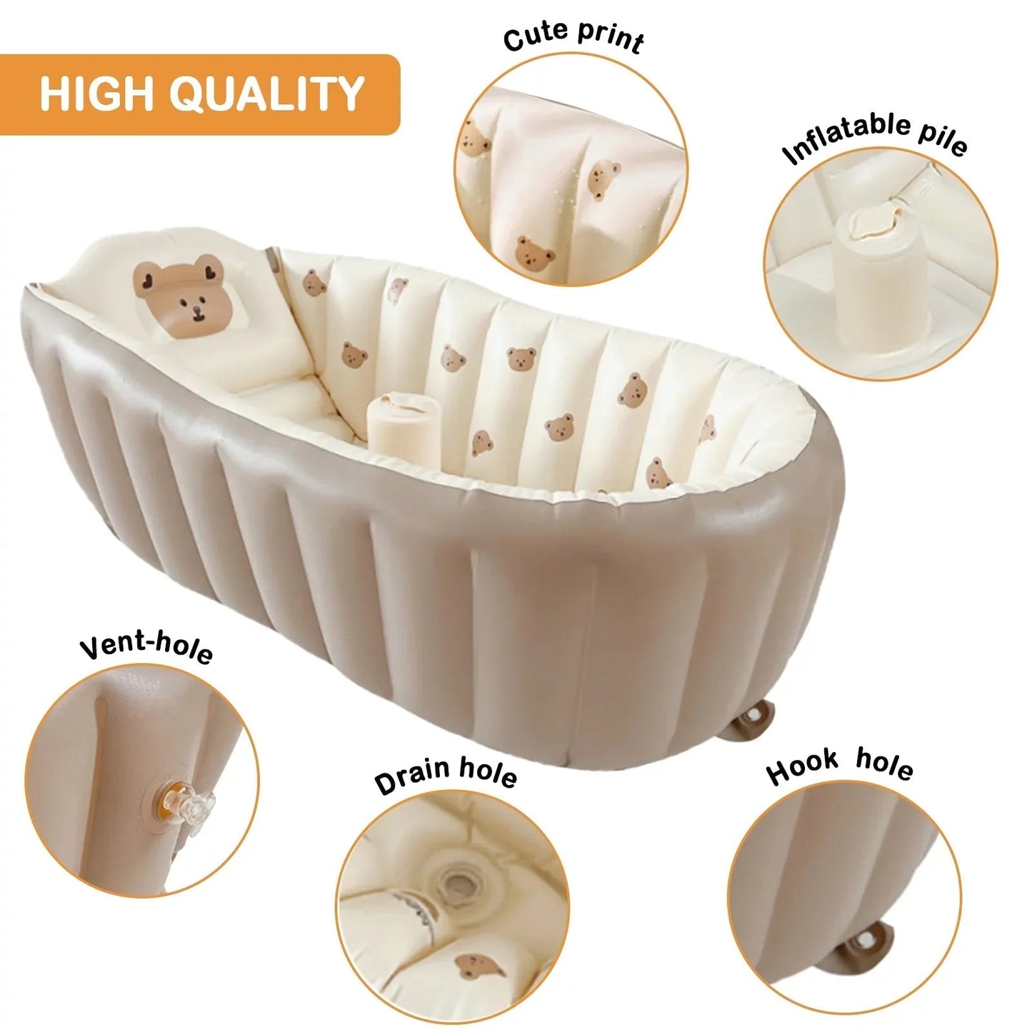 Baignoire bébé pliée pour démontrer sa portabilité et son rangement facile
