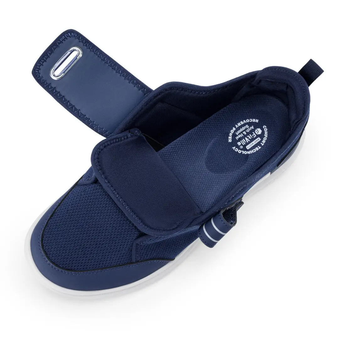 Vue latérale des baskets montrant la largeur supérieure ajustable